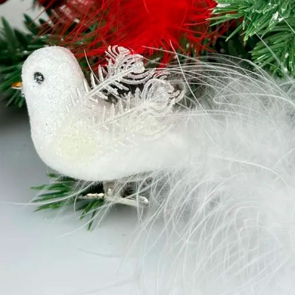 Игрушки новогодние на елку ПТИЦА набор 4шт 9см пенопласт белый OSJX23003/JC-16422 (216)