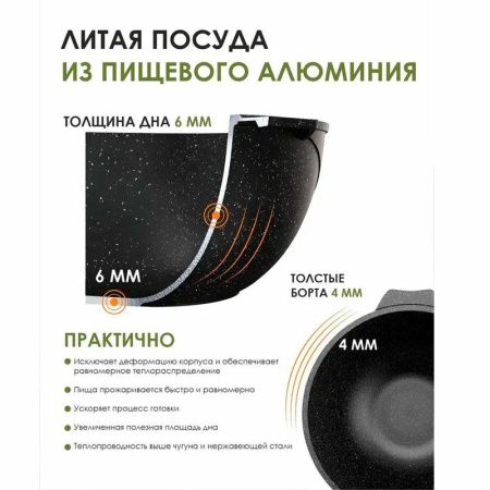 Казан для плова 5л алюминий АП ГРАНИТ BLACK (4)