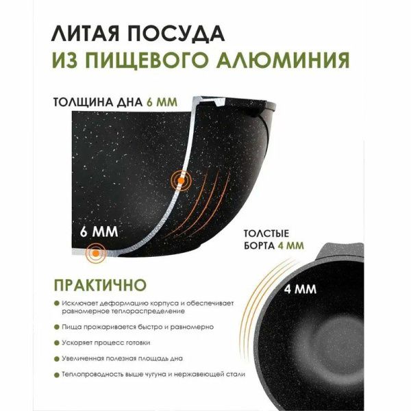 Казан для плова 5л алюминий АП ГРАНИТ BLACK (4)