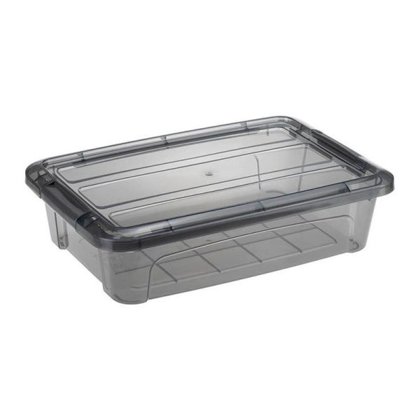 Ящик для хранения 2,8л 200*300*80мм пластик КИП с замками черный прозрачный (10)