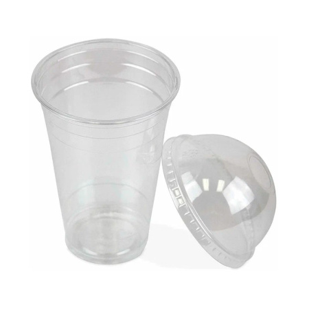 Стакан шейкер одноразовый ПЭТ 500мл D95мм прозр. с куп. крышкой с отверстием СТП (50/1000)