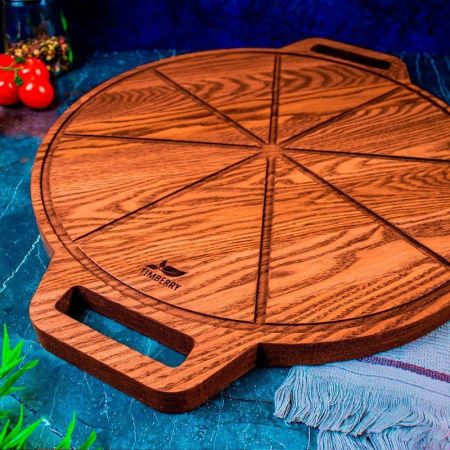 Доска для пиццы 35*2см дуб круглая с ручками подар.уп. TIMBERRY (1)