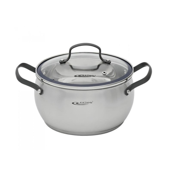 Кастрюля 6,1л 24*14см нерж.сталь АГАТА стекл.крышка КТ19-D-24 (4)