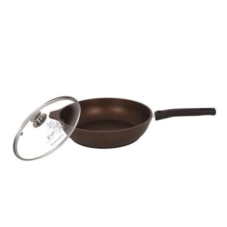 Сковорода 26см h6см алюминий АП со съемной ручкой стекл.крышкой кофейный мрамор (4)