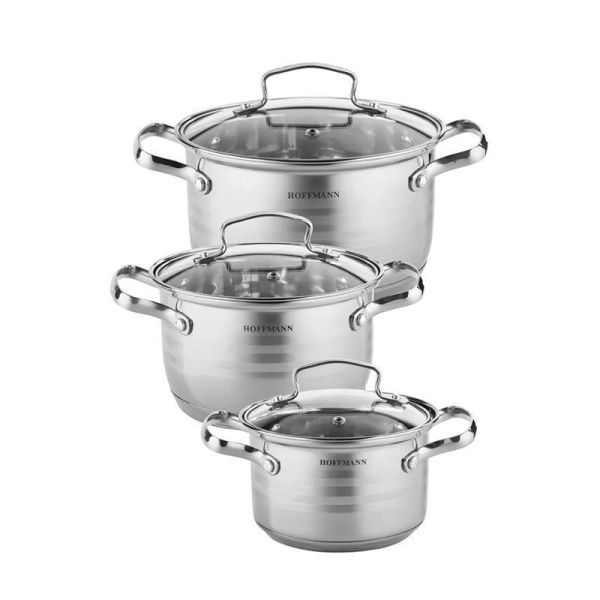 Набор кастрюль 3пр 1,3/2,1/3,1л нерж.сталь стекл.крышки 16/18/20см 5-ти сл.капс.дно (4)