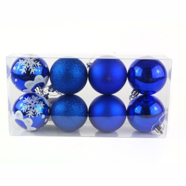 Игрушки новогодние на елку ШАР набор 8шт 6см пластик синий (блистер) JC-5499 (100)