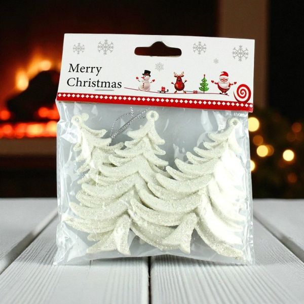 Игрушки новогодние на елку ЕЛОЧКА набор 3шт 10*7см пластик белый OSHR20-639/JC-16508 (1200)