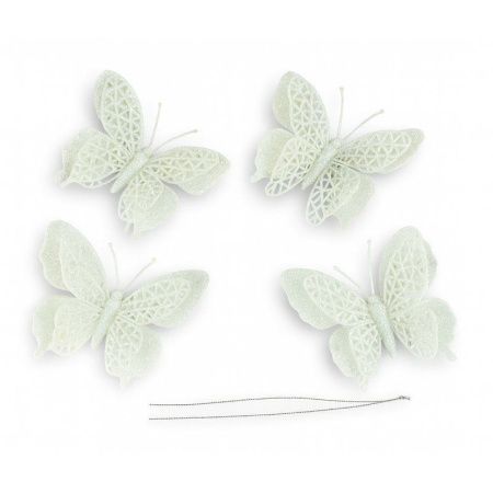 Игрушки новогодние на елку БАБОЧКА набор 4шт 9,5*10см пластик белый OSHRIP-421/JC-16553 (1600)