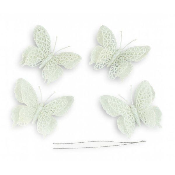 Игрушки новогодние на елку БАБОЧКА набор 4шт 9,5*10см пластик белый OSHRIP-421/JC-16553 (1600)