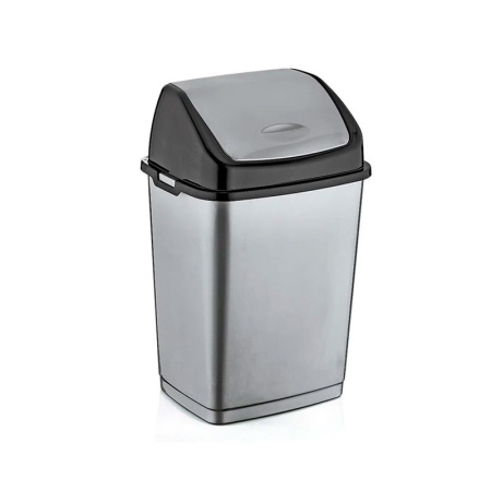 Контейнер для мусора 50л пластик ФАНТАЗИЯ черн-сереб с подвижной крышкой (6)