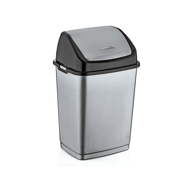 Контейнер для мусора 50л пластик ФАНТАЗИЯ черн-сереб с подвижной крышкой (6)