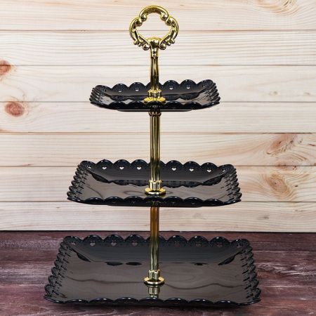 Этажерка сервировочная 3 яруса 14,5/19,5/24см h33см пластик черная D-1248 (100)