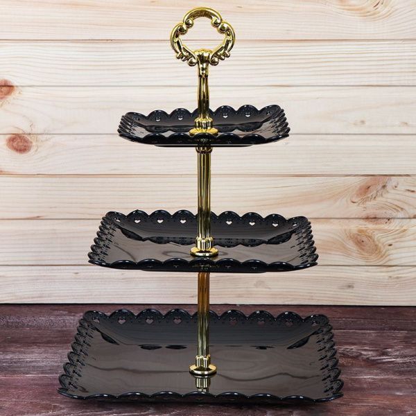 Этажерка сервировочная 3 яруса 14,5/19,5/24см h33см пластик черная D-1248 (100)