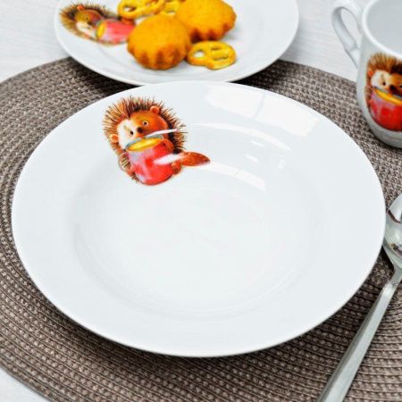 Тарелка детская глубокая 200мм фарфор КРОХА Ежонок Идиллия (20)