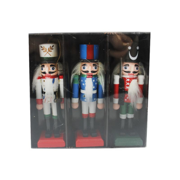Игрушки новогодние на елку ЩЕЛКУНЧИК набор 3шт 12,5*3,5см дерево JC-16367 (130)