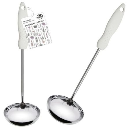 Половник 100мл 32*8,5*6,5см хром ПОРТО ручка пластик белая AN50-25 (6/144)