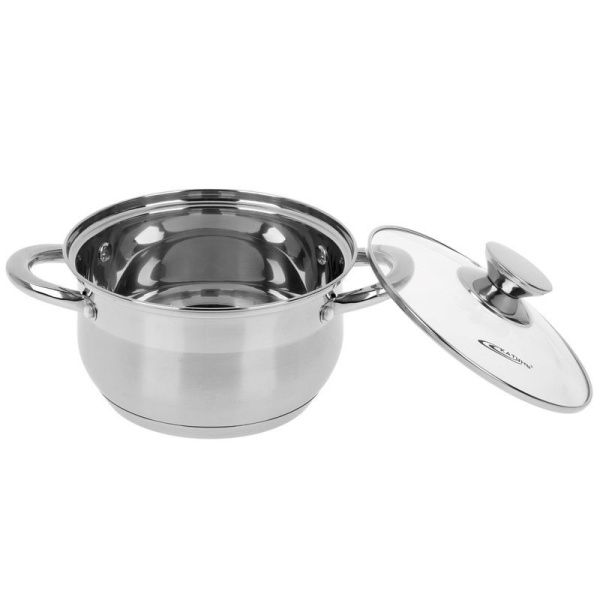 Кастрюля 3,5л нерж.сталь ДИАНА стекл.крышка d20см толщина стенок 0,5мм индукция KT-01-D-30 (4)