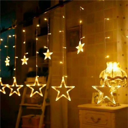 Гирлянда эл. Бахрома Звезды 2,5*0,85м 120LED теплый белый шнур 1м цв.уп JC-15327 (36)