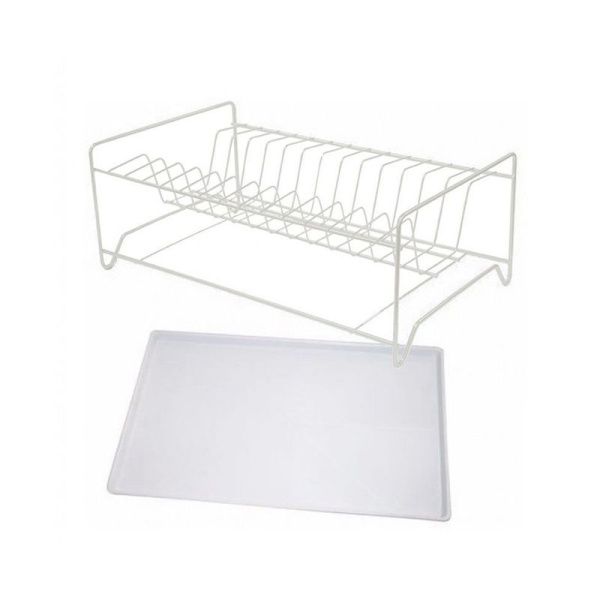 Сушилка для посуды 39,5*15*24см крашеная белая с поддоном малая (2)