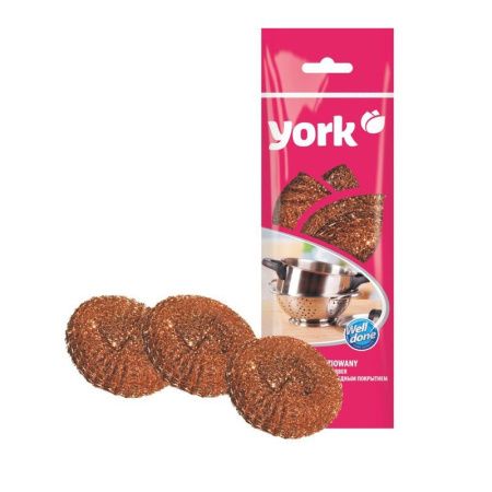 Губка для посуды 3шт металл (нжс) медная YORK (80)