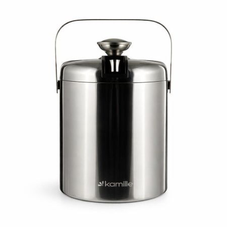 Ведерко для льда с крышкой 1,3л нерж.сталь щипцы, поддон с отверстиями, серебристый, арт. 7766 (12)