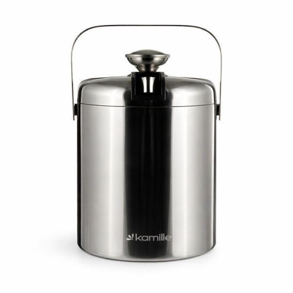 Ведерко для льда с крышкой 1,3л нерж.сталь щипцы, поддон с отверстиями, серебристый, арт. 7766 (12)