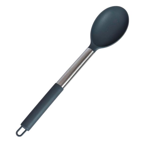 Ложка кулинарная 34см силикон ГРЕЙ с металлической ручкой  WRF-104 (400 )