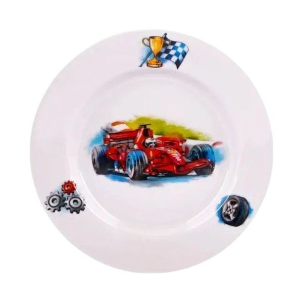 Тарелка детская мелкая 20см фарфор МАШИНКИ гладкий край (30)