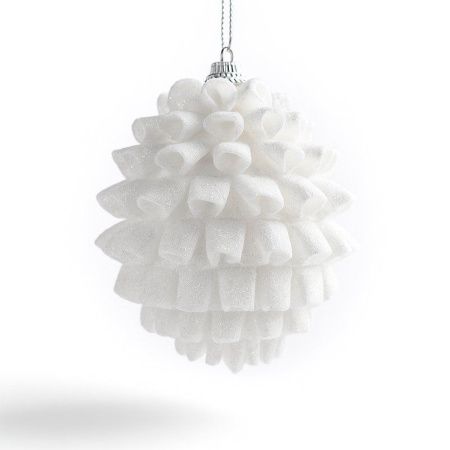 Игрушка новогодняя на елку ШАР 10см пластик ажурный белый JC-15006 (216)