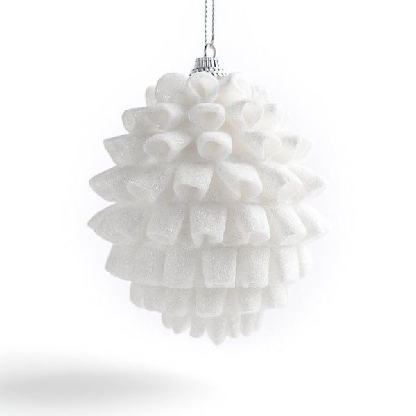 Игрушка новогодняя на елку ШАР 10см пластик ажурный белый JC-15006 (216)