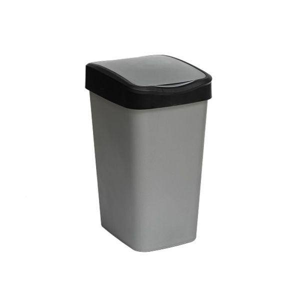 Контейнер для мусора 20л 300*232*430мм пластик Tandem сер.металлик/черный с подвижной крышкой (8)