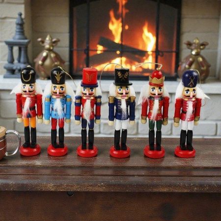 Игрушки новогодние на елку ЩЕЛКУНЧИК набор 6шт 12*3,3см дерево JC-16368 (66)