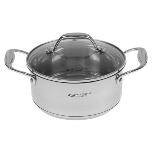 Кастрюля 1,6л нерж.сталь НИКА стекл.крышка d16см толщина 0,5мм индукция KT02-D-16 (8)