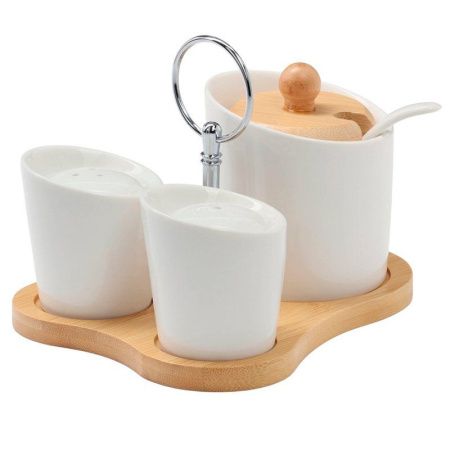 Набор для специй 3пр (солонка, перечница, салфетница) фарфор на дерев. подставке Bella Tenero (24)
