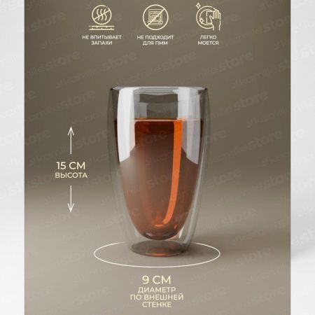 Стаканы с двойными стенками набор 2шт 450мл стекло (24)