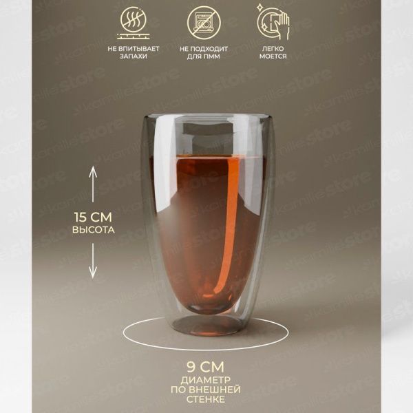 Стаканы с двойными стенками набор 2шт 450мл стекло (24)