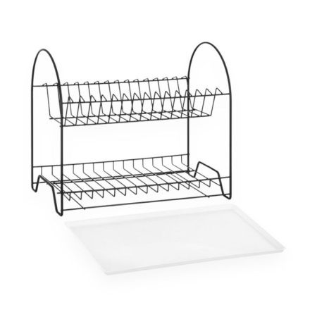 Сушилка для посуды с поддоном настольная 400мм металл Люкс крашеная черная матовая+чер.подд 9005 (2)
