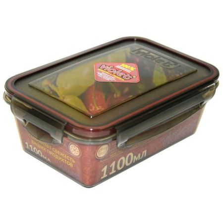 Контейнер пищевой 1,1л 200*140*70мм пластик герметичный  с клипсами прямоугольный  дымчатый (20)