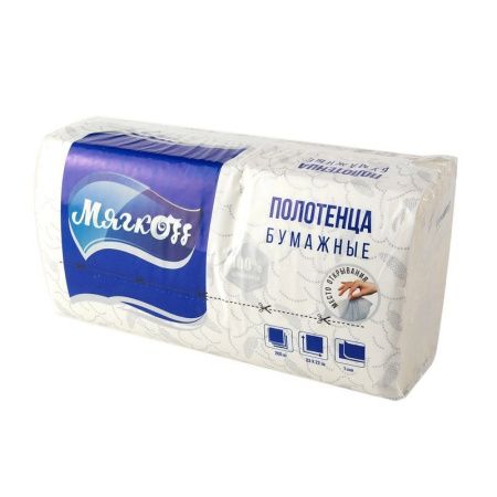 Салфетки бумажные 200шт. однослойные V-сложение 22*22см МЯГКОФФ белые (10)
