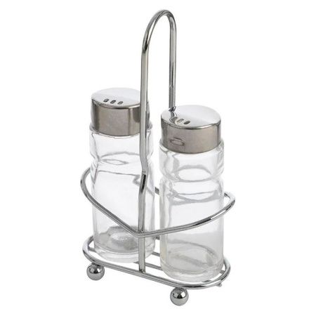 Набор для специй 2пр (солонка 40мл, перечница 40мл) стекло на мет.подставке SPEZIA (72)