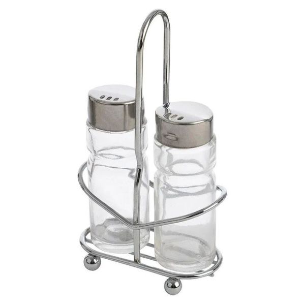 Набор для специй 2пр (солонка 40мл, перечница 40мл) стекло на мет.подставке SPEZIA (72)