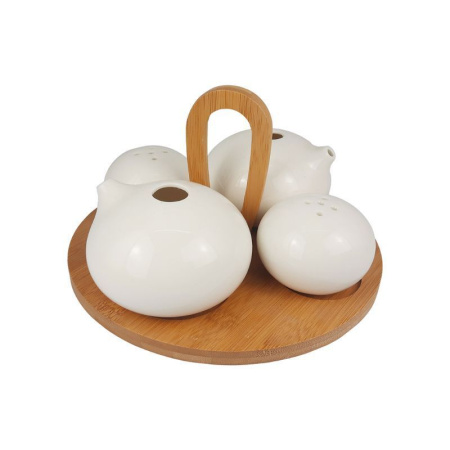 Набор для специй 4пр фарфор на бамбук.подставке 12*20см подар.уп.(20)