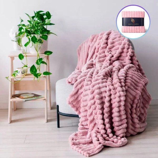 Плед 150*200см велсофт 300GSM полоска 2,5мм розовая пудра JC-17902 (12)