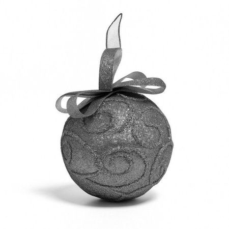 Игрушка новогодняя на елку ШАР 10см пластик с бантиком голубой JC-15080 (216)