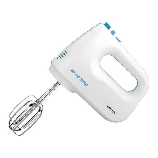 Миксер нерж.сталь/пластик Centek CT-1128 белый/синий 400Вт, 6 скоростей+турбо, взбив/замешив(6)