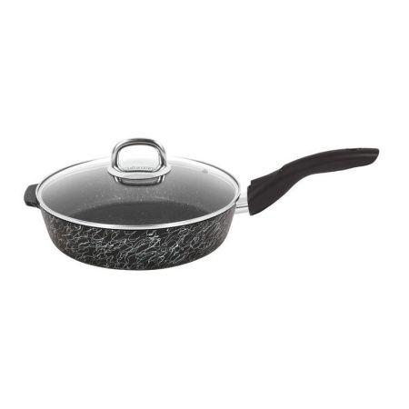 Сковорода 24см алюминий АП ГРАЦИЯ с несъемной ручкой стекл.крышкой черный/серебро (6)