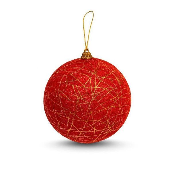 Игрушка новогодняя на елку ШАР 10см пластик с узором красный с золотом JC-15133 (216)