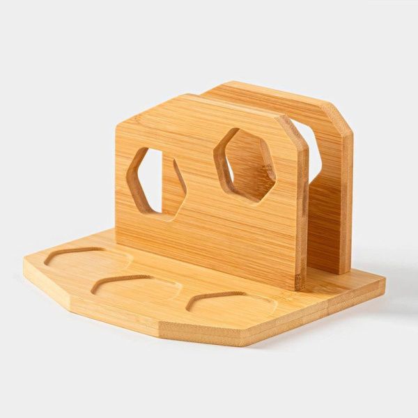 Набор для специй 4пр (солонка, перечница, салфетница, емкость д/зубочисток) фарфор на дерев подставк