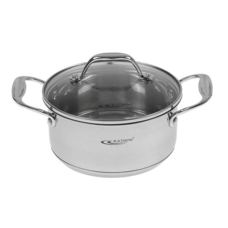 Кастрюля 5,2л нерж.сталь НИКА стекл.крышка d24см толщина стенок 0,5мм индукция KT02-D-52 (4)