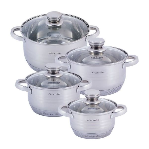 Набор кастрюль 4пр 1,5/2/3/5л нерж.сталь стекл.крышки 16/18/24см индукция арт.4916 (2)